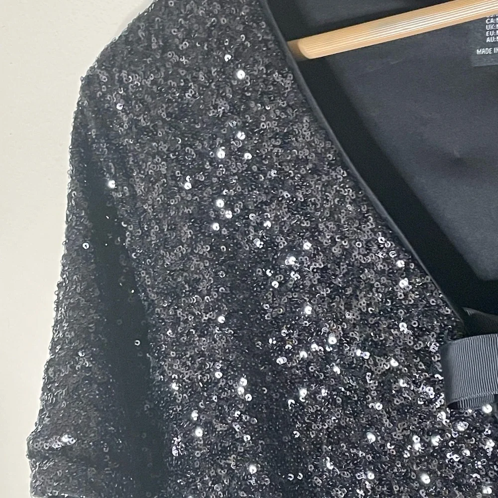 Rachel Zoe black sequins tie front crop top size M glitter Fairy